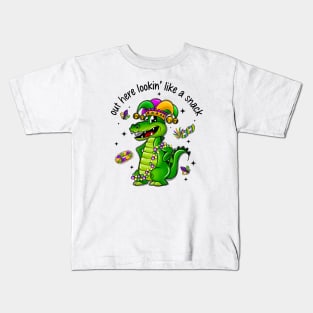 Out Here Lookin Like A Snack Boujee Crocodile, Crocodile Mardi Gras, Funny Mardi Gras Kids T-Shirt